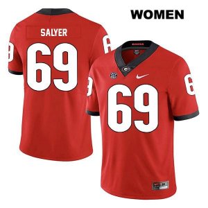 Women's Georgia Bulldogs NCAA #69 Jamaree Salyer Nike Stitched Red Legend Authentic College Football Jersey NDI7254AS